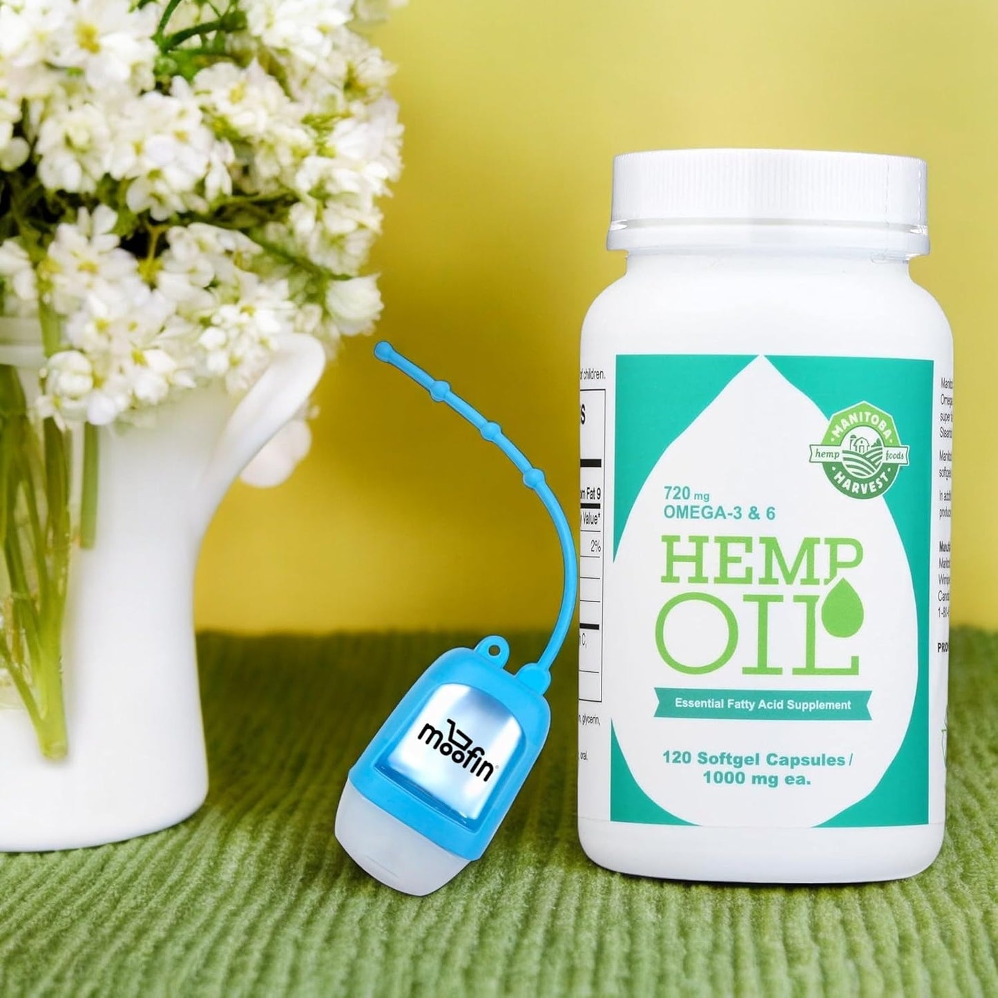 Moofin Bundle: Plastic Hand Sanitizer Dispenser &metabolism boosterSeed Oil Softgels - 6x5cm Size, 2,475mg Plant Extract - Pack of 3