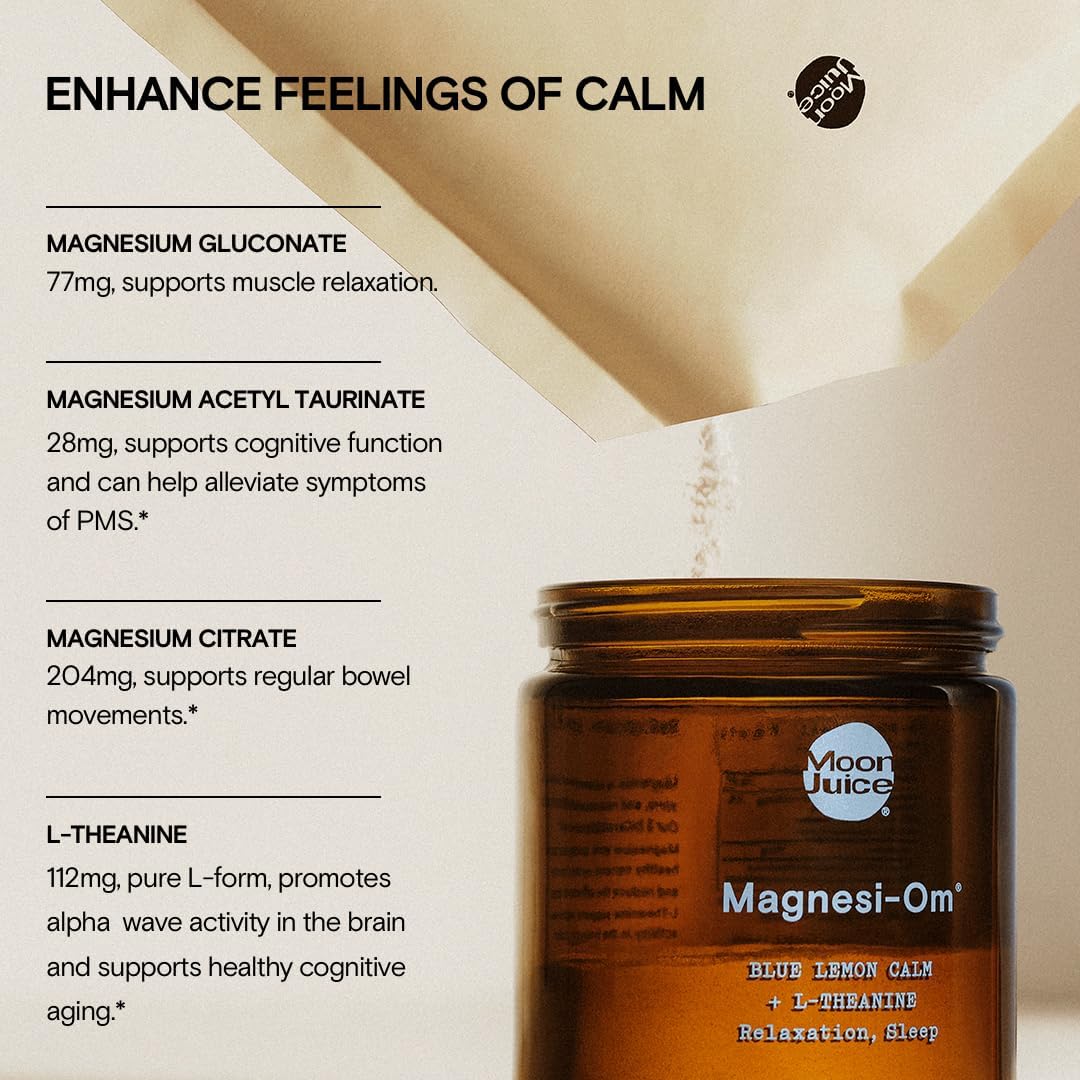 Moon Juice Magnesi-Om Blue Lemon Powder for Brain Health & Rest - 30 Servings - L-Theanine & Magnesium - Vegan & Non GMO - 4.2oz Jar