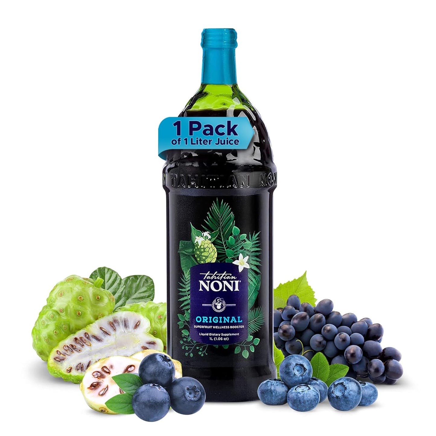 Morinda Tahitian Noni Juice - Authentic Noni Fruit Puree with Blueberry & Grape - Daily Superfood Drink for Enhanced Vitality - 1L Bottle