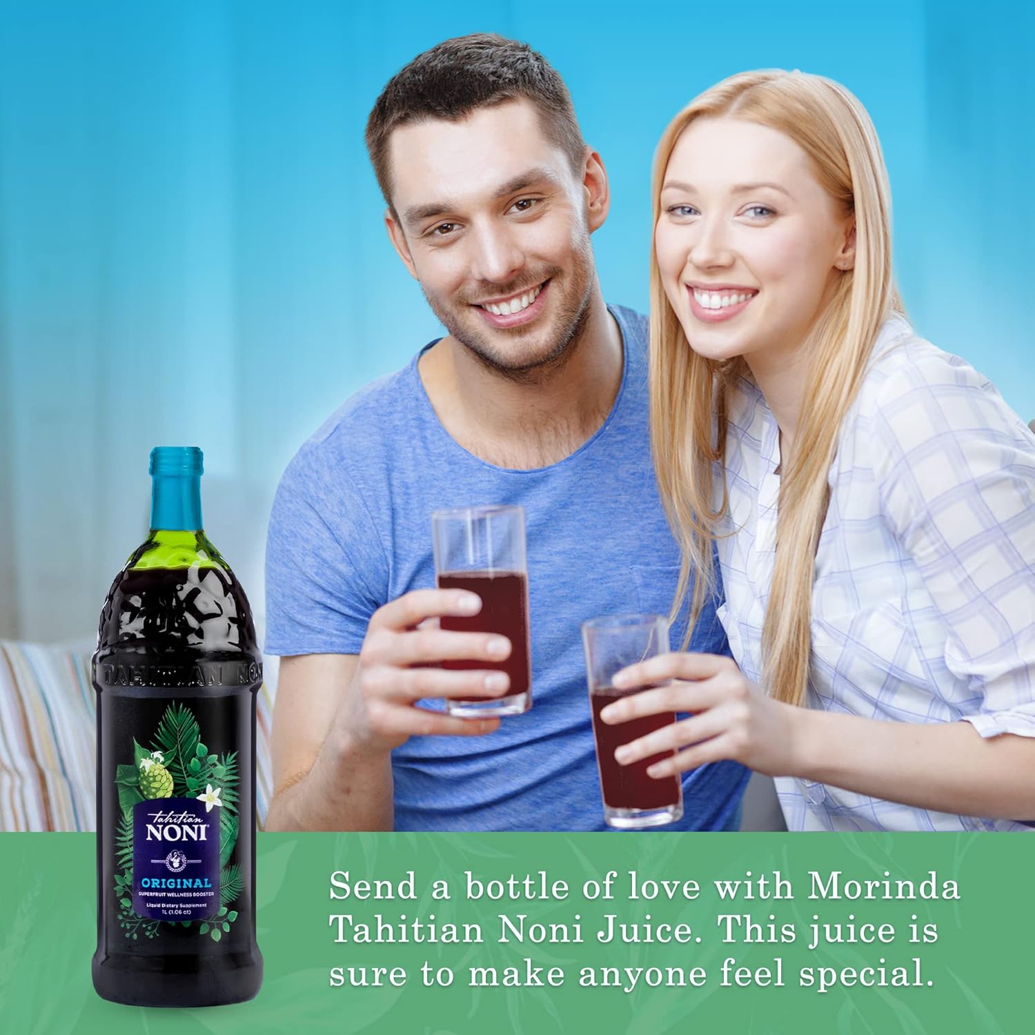 Morinda Tahitian Noni Juice - Authentic Noni Fruit Puree with Blueberry & Grape - Daily Superfood Drink for Enhanced Vitality - 1L Bottle