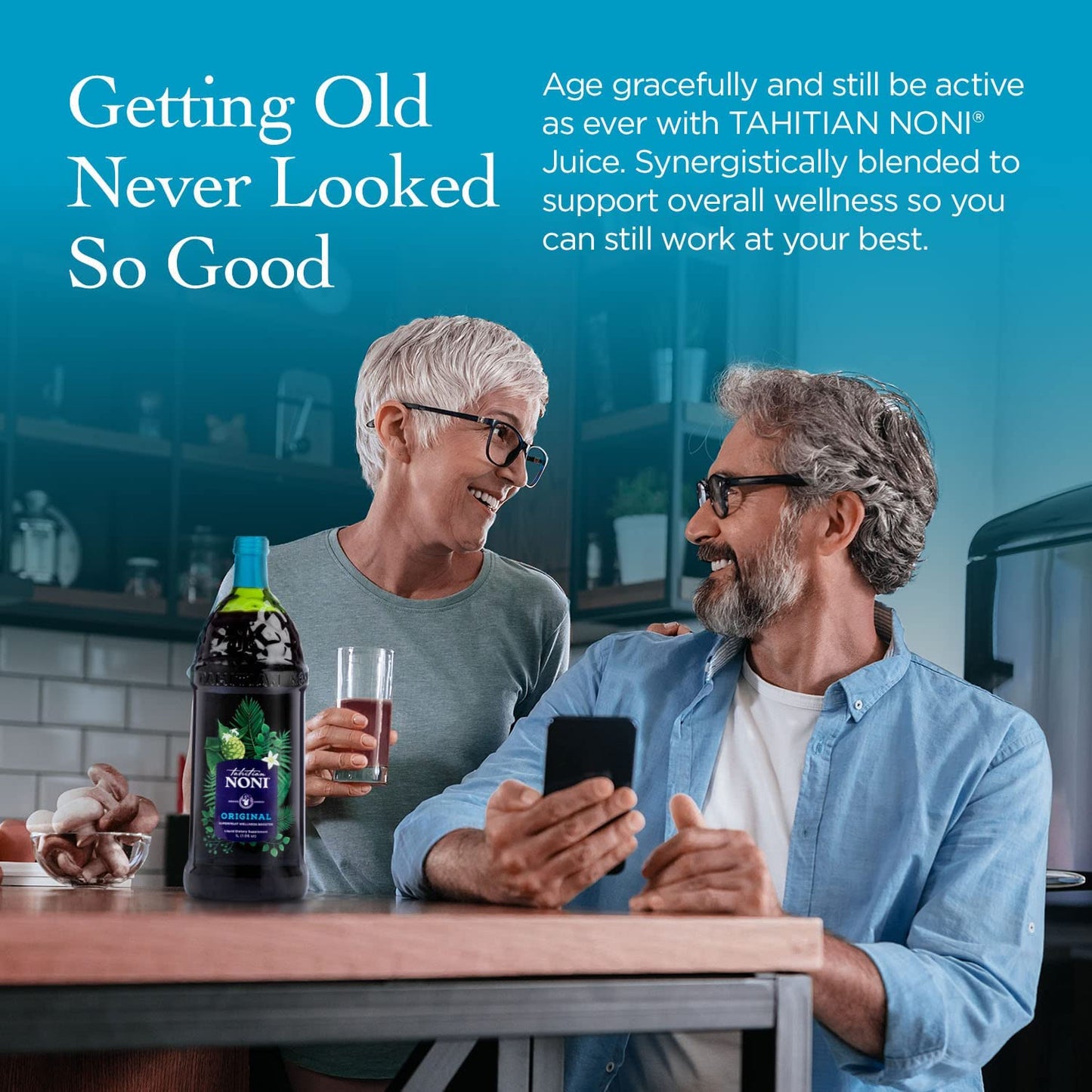 Morinda Tahitian Noni Juice - Authentic Noni Fruit Puree with Blueberry & Grape - Daily Superfood Drink for Enhanced Vitality - 1L Bottle