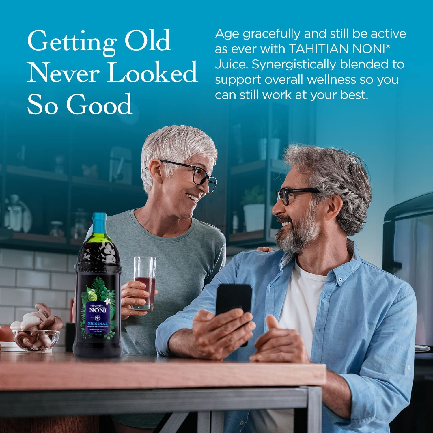 Morinda Tahitian Noni Juice - Authentic Noni Fruit Puree with Blueberry & Grape - Daily Superfood Drink for Enhanced Vitality - 1L Bottle