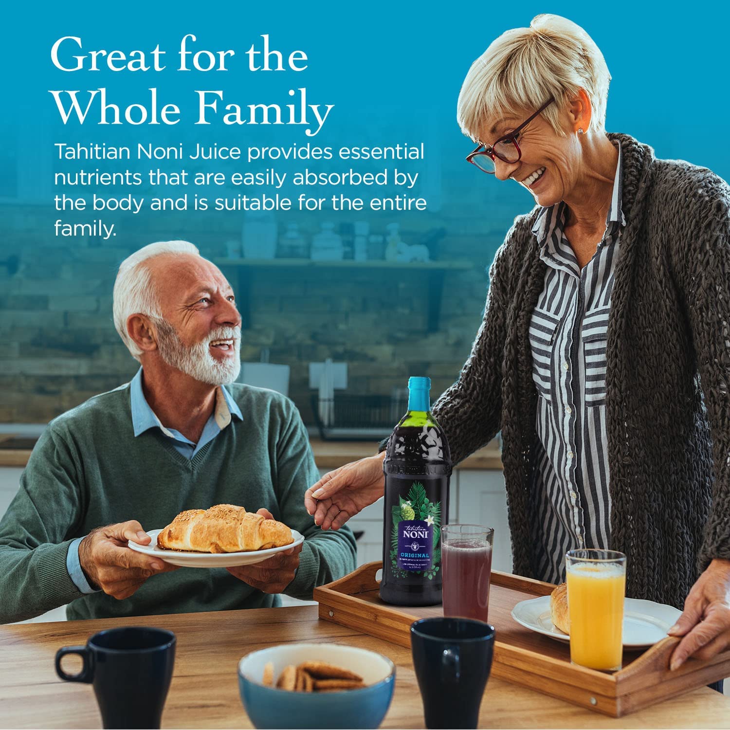 Morinda Tahitian Noni Juice - Authentic Noni Fruit Puree with Blueberry & Grape - Daily Superfood Drink for Enhanced Vitality - 1L Bottle