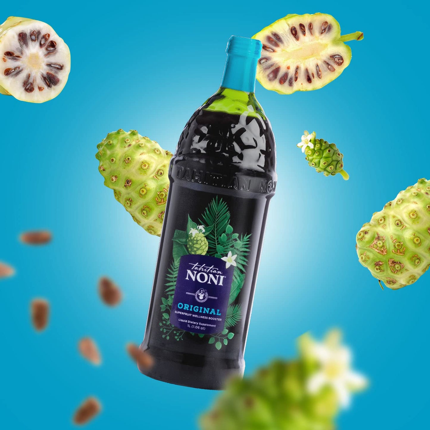 Morinda's Authentic Tahitian Noni Juice with Blueberry & Grape, 2 One Liter Bottles - Daily Wellness Drink