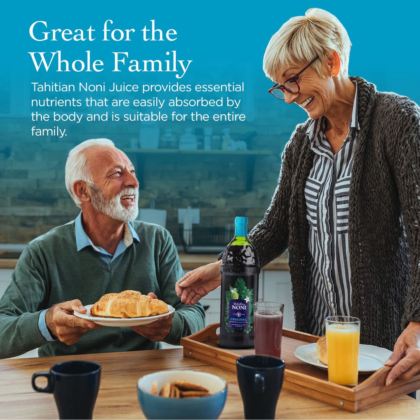 Morinda's Authentic Tahitian Noni Juice with Blueberry & Grape, 2 One Liter Bottles - Daily Wellness Drink