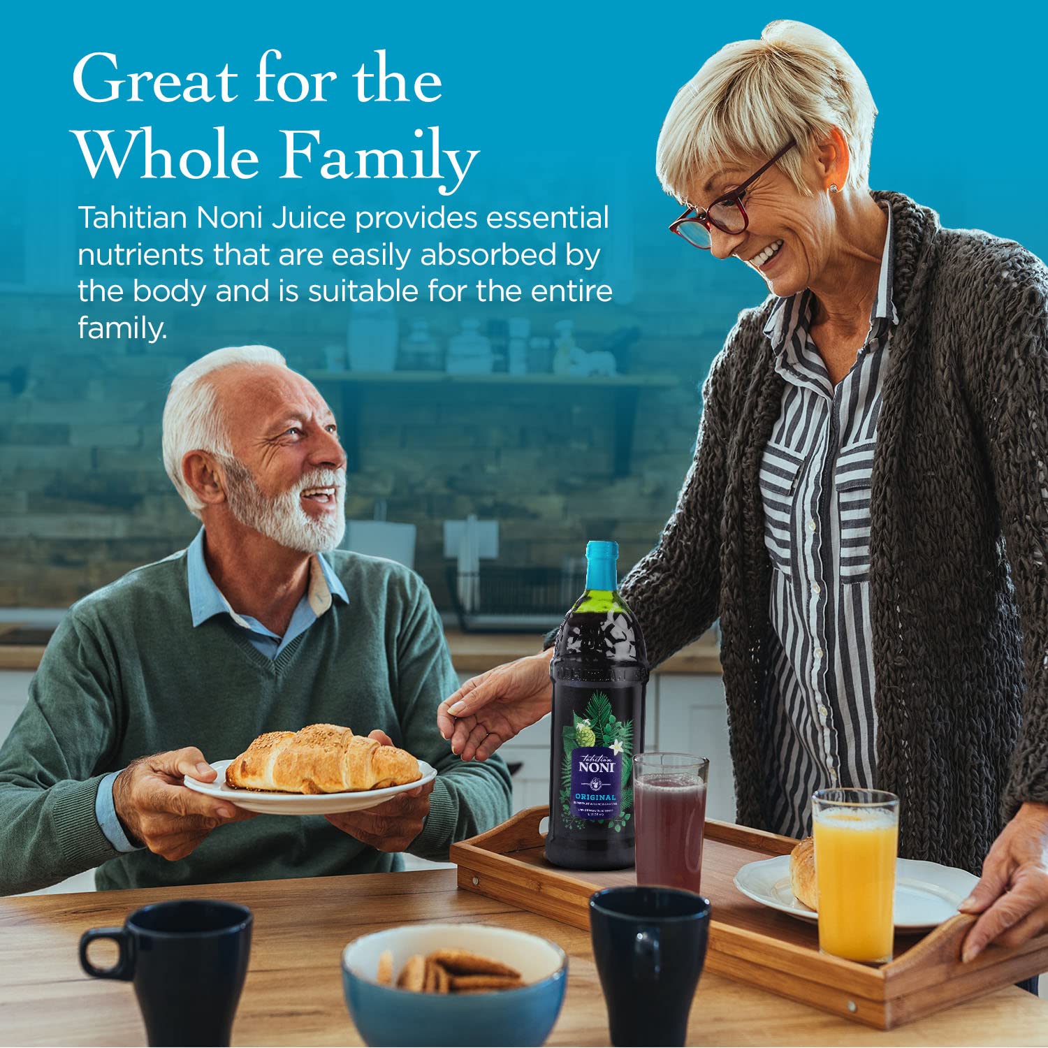 Morinda's Authentic Tahitian Noni Juice with Blueberry & Grape, 2 One Liter Bottles - Daily Wellness Drink