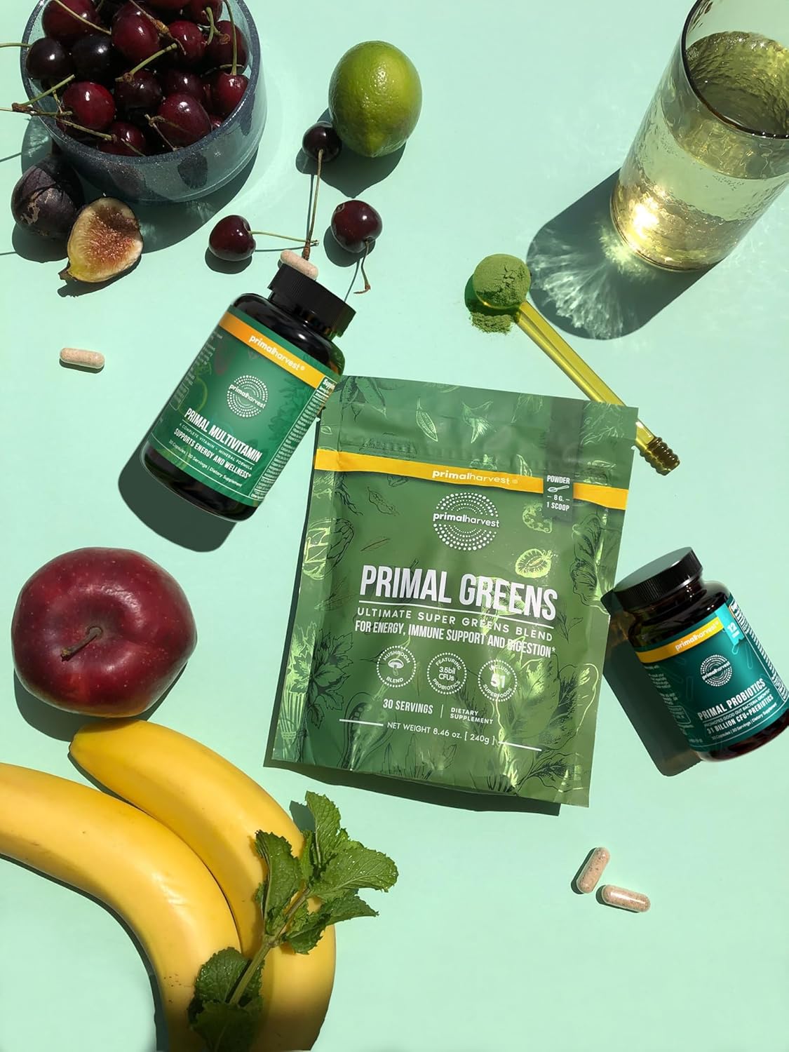 Morning Essentials Pack: Primal Harvest Multivitamin, Greens, & Probiotics for Daily Nutrition, Energy, & Gut Health - 3 Pack