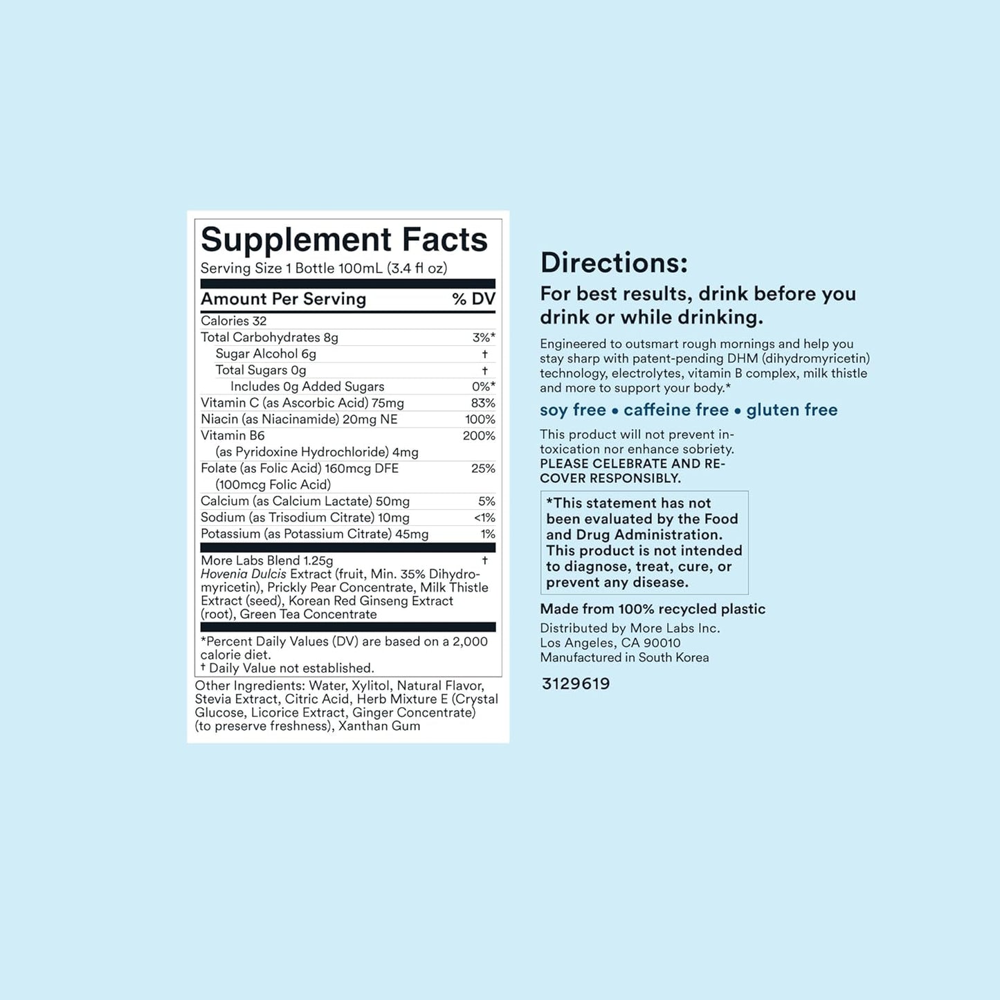 Morning Recovery Electrolyte Drink with Milk Thistle & DHM, Hydrate While Drinking, Sugar-Free Lemon (Pack of 6)