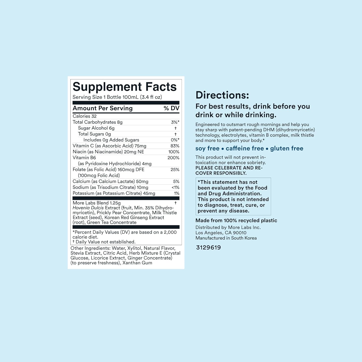 Morning Recovery Electrolyte Drink with Milk Thistle & DHM, Hydrate While Drinking, Sugar-Free Lemon (Pack of 6)