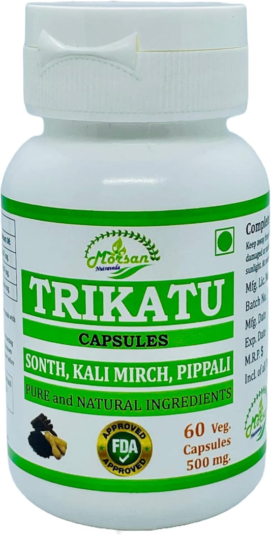 Morsan Nutraveda Trikatu Herbal Extract Capsules | Natural & Pure Blend of Pippali, Kali Mirch, Sonth | High Potency, 100% Herbal | 60X500mg Veg Capsules