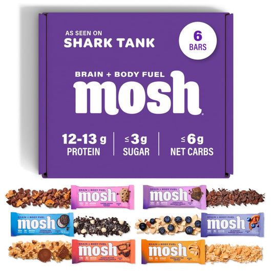 MOSH Variety Pack Keto Protein Bars 6-Count: High Fiber, Low Carb, Gluten Free, High Protein Snack with Brain-Boosting Ashwagandha & Lion's Mane - BoostGo Australia