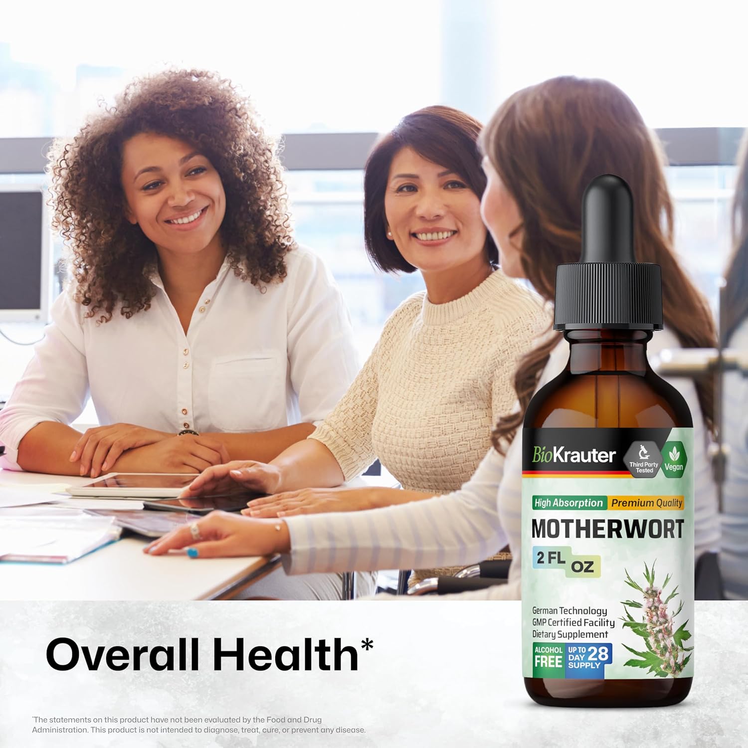 Motherwort Herbal Extract Tincture - Women's Health Liquid Supplement - Promotes Calmness - Vegan & Alcohol Free - 2 Fl.Oz.