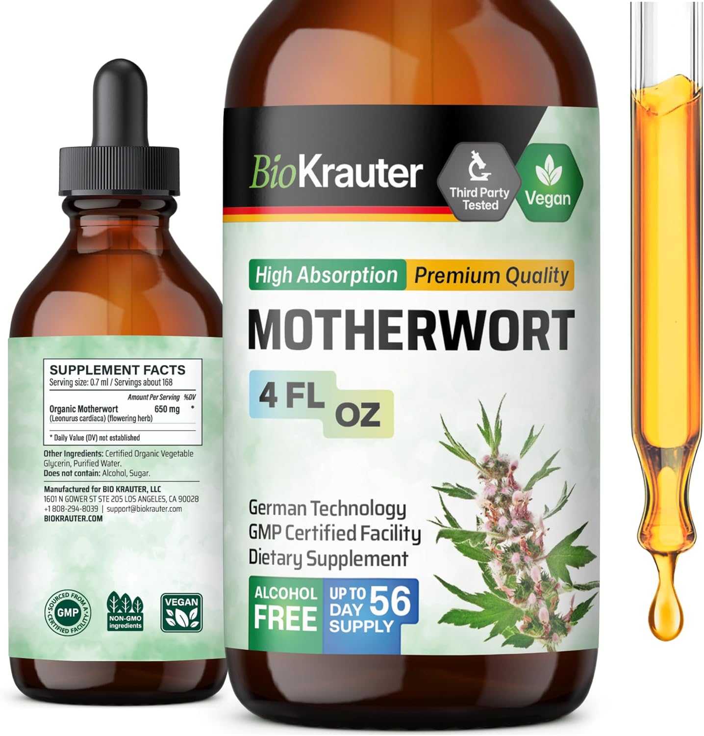 Motherwort Herbal Tincture for Women's Health - Liquid Supplement to Promote Calmness - Vegan and Sugar-Free - 4 Fl.Oz.