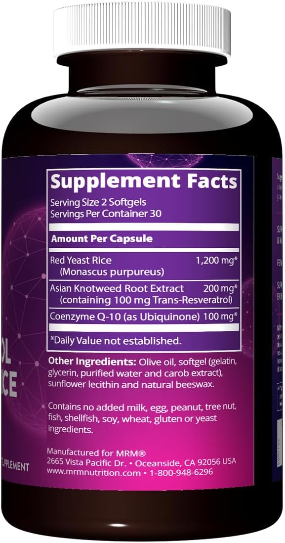 MRM Nutrition CoQ-10 Resveratrol Red Yeast Rice Capsules for Heart Health & Aging - Gluten-Free (30 Servings)