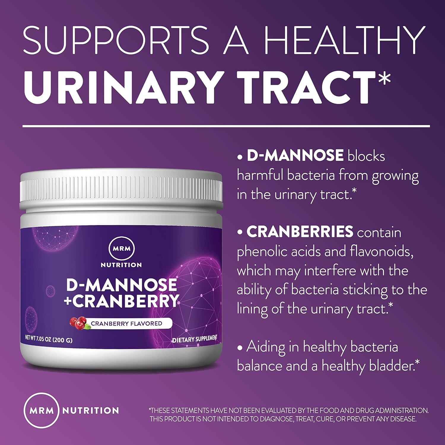 MRM Nutrition D-Mannose + Cranberry Supplement for Urinary Tract Health - 40 Servings - BoostGo Australia