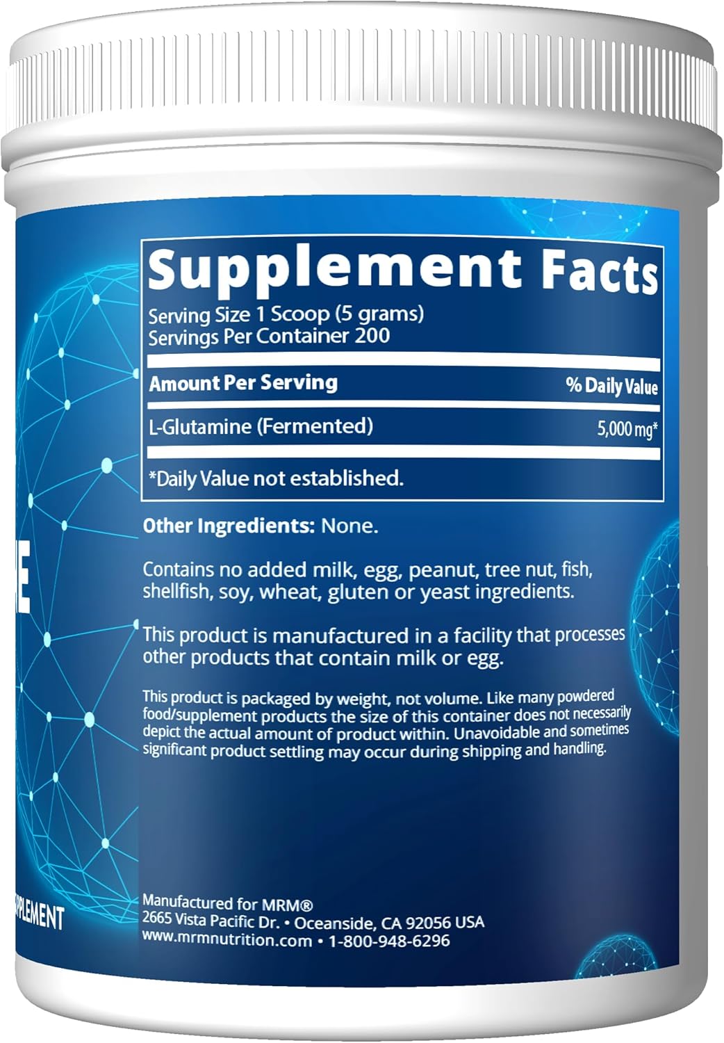 MRM Nutrition L-Glutamine 5000mg for Recovery, Muscle Support, and Immune + Gut Health - 200 Servings