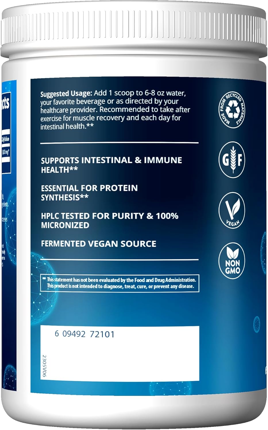 MRM Nutrition L-Glutamine 5000mg Supplement for Recovery, Muscle Support, and Immune + Gut Health - 65 Servings