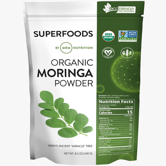 MRM Nutrition Moringa Powder - Superfood Supplement for Digestive Health with High Fiber & Antioxidants - 60 Servings