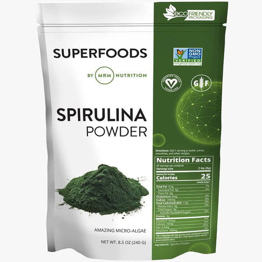 MRM Spirulina Powder: Superfood Plant Protein, Gluten-Free, Vegan - 40 Servings, 8.5 oz