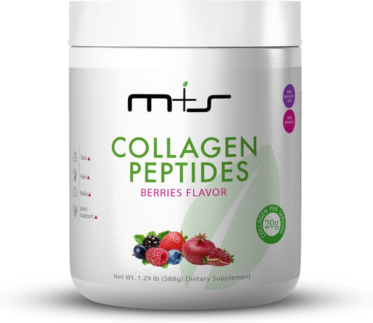 M+S Collagen Peptides Powder with Vitamin C & Hyaluronic Acid - Boosts Elasticity, Hair, Skin, Nails & Joints - Sugar-Free, 1.29 Lb (Berries)