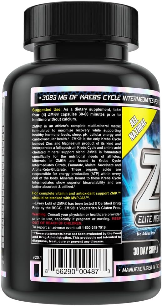 MST ZMK: Zinc & Magnesium Krebs Chelates with Minerals for ATP, Sleep & Muscle Recovery - 120 Capsules