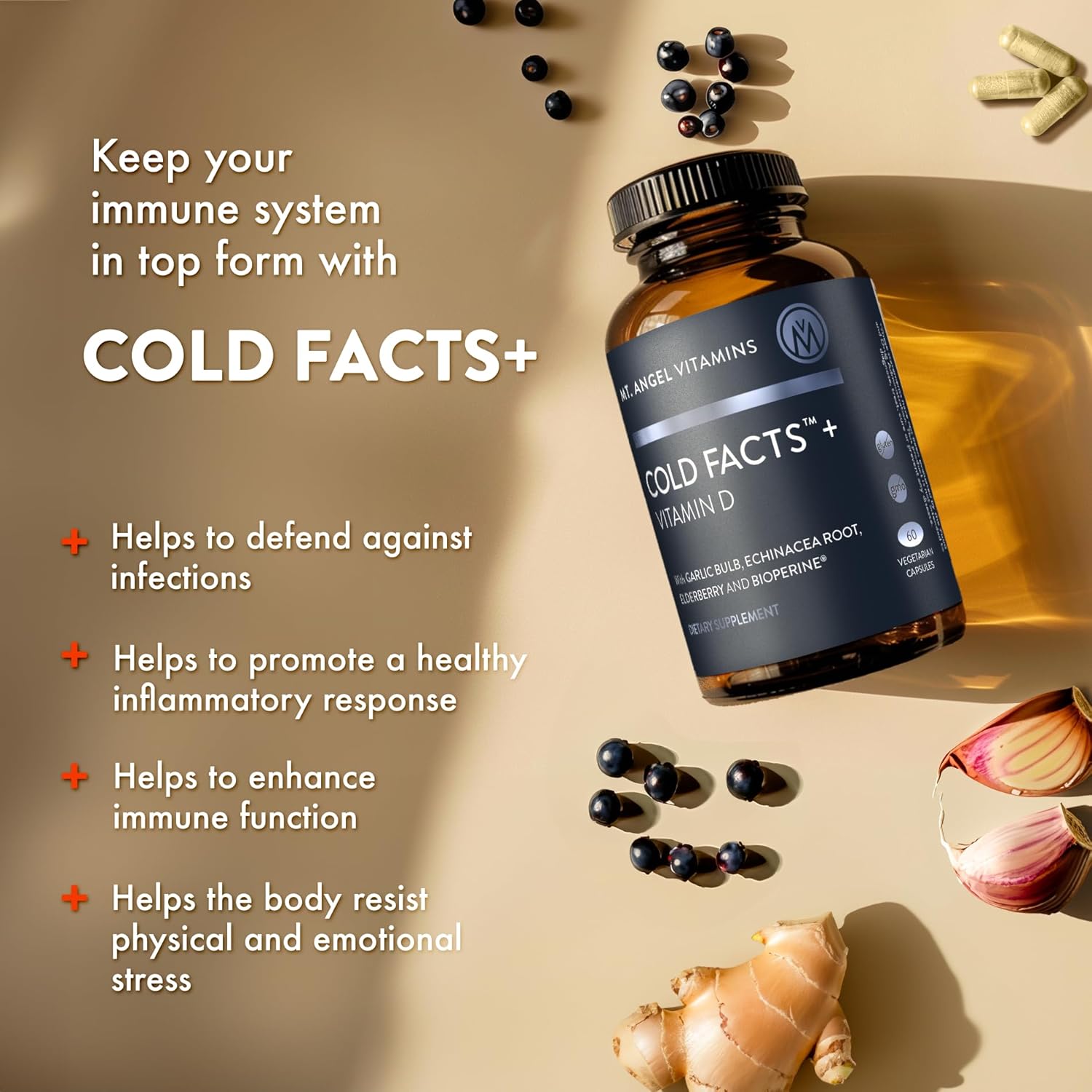 Mt. Angel Vitamins Cold Facts with Vitamin D for Immune System Support - 60 Vegetarian Capsules
