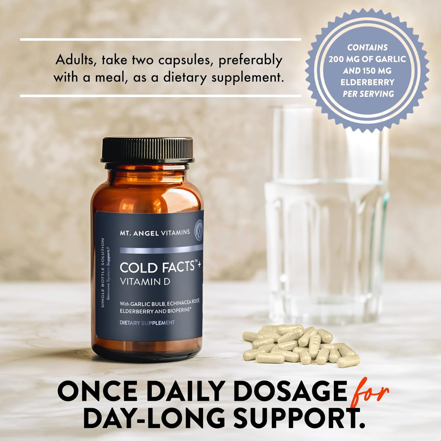 Mt. Angel Vitamins Cold Facts with Vitamin D for Immune System Support - 60 Vegetarian Capsules