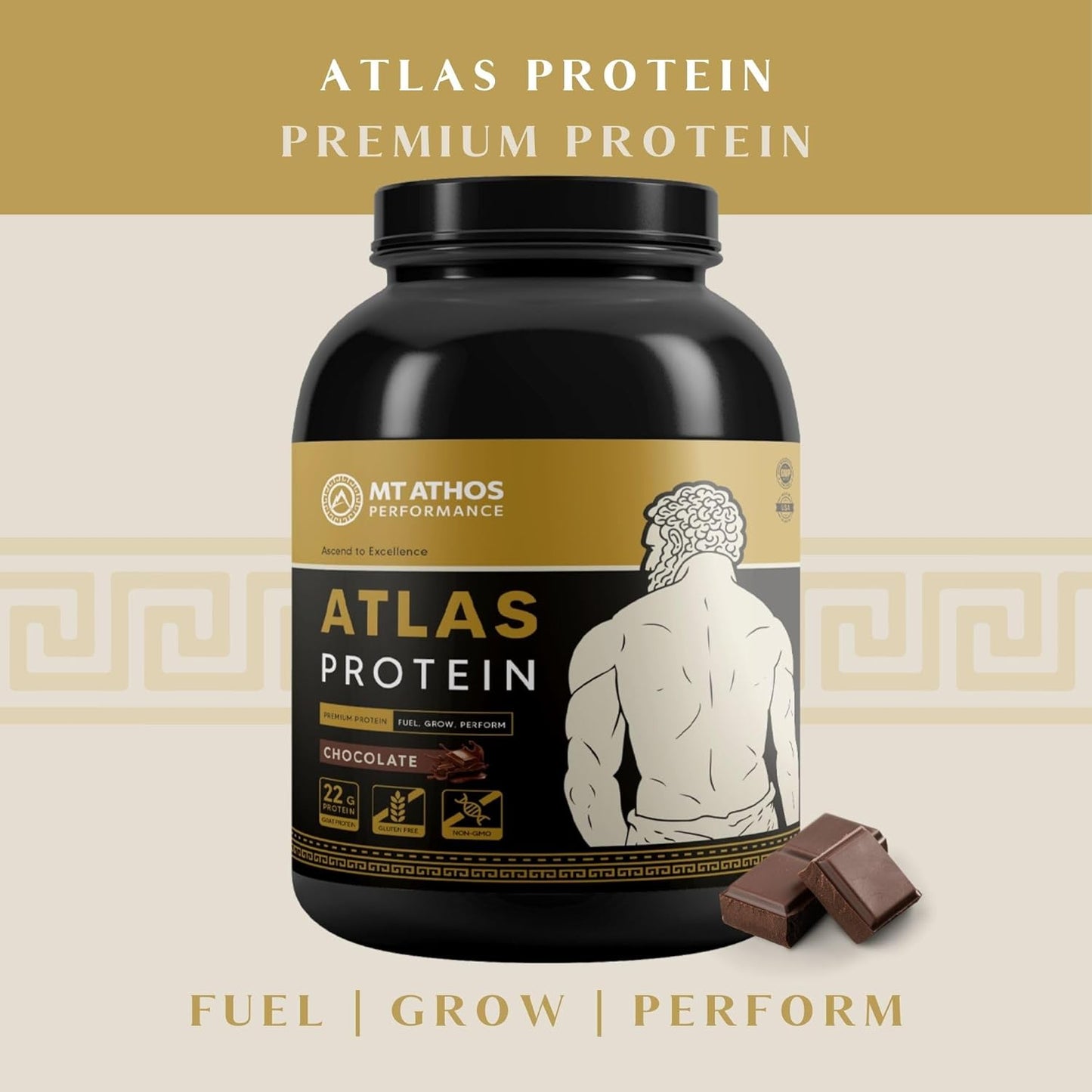 Mt. Athos Chocolate Goat Milk Protein Powder with Casein - 22g Protein per Serving - 28 Servings