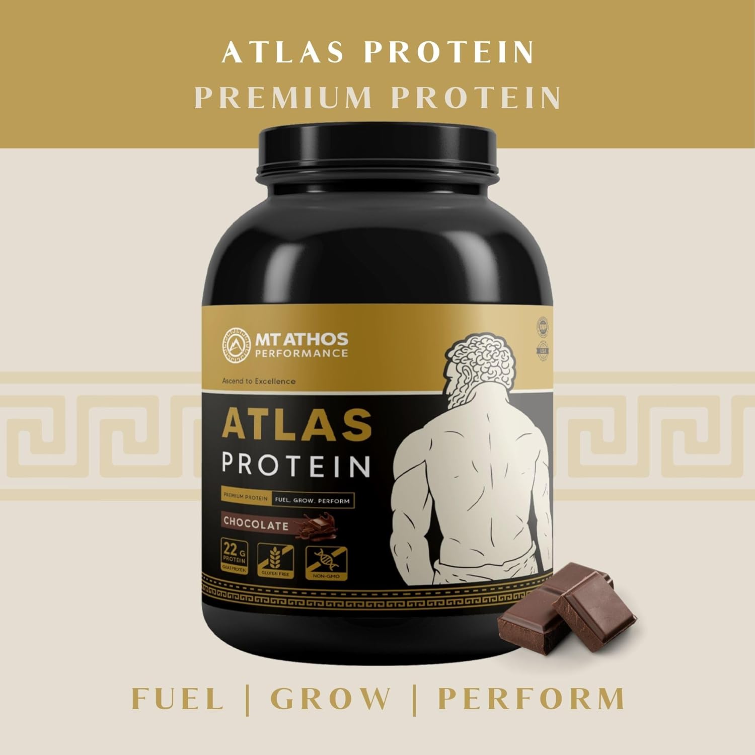 Mt. Athos Chocolate Goat Milk Protein Powder with Casein - 22g Protein per Serving - 28 Servings