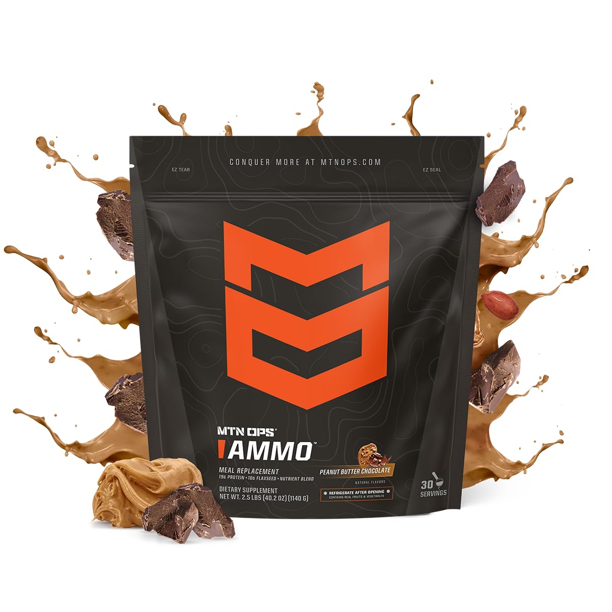 MTN OPS Ammo Lean Muscle Building Protein Powder Shake, 28 Servings - Peanut Butter Chocolate Flavor