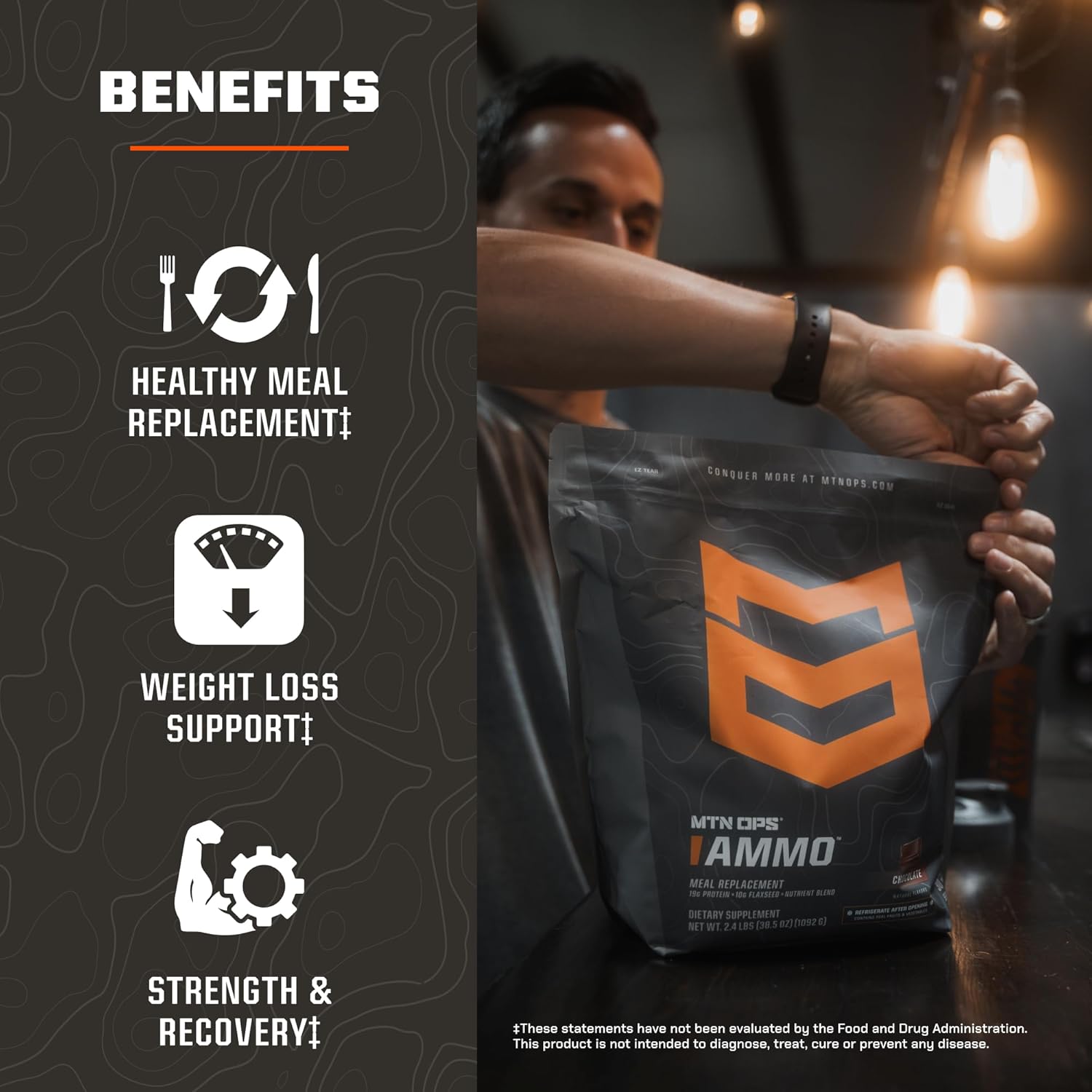 MTN OPS Ammo Lean Muscle Building Protein Powder Shake, 28 Servings - Peanut Butter Chocolate Flavor