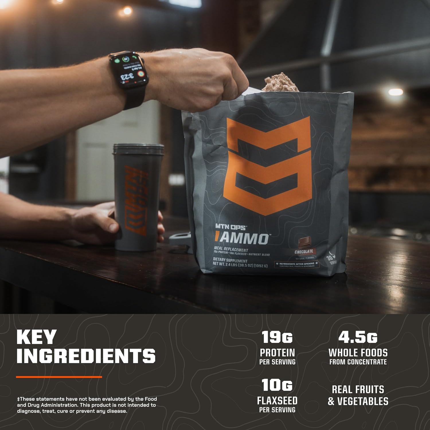 MTN OPS Ammo Lean Muscle Building Protein Powder Shake, 28 Servings - Peanut Butter Chocolate Flavor