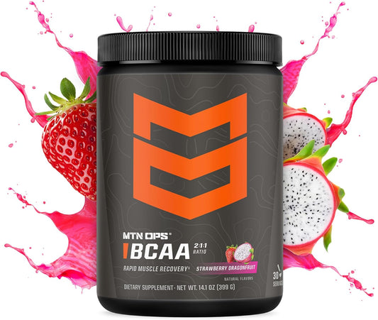 MTN OPS BCAA 2:1:1 Amino Acids Powder - Strawberry Dragonfruit Flavor, Zero Sugar, Gluten-Free - 30 Servings
