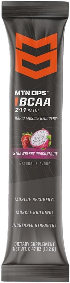 MTN OPS BCAA 2:1:1 Amino Acids Powder for Muscle Recovery - Strawberry Dragonfruit Trail Packs, 30 Servings