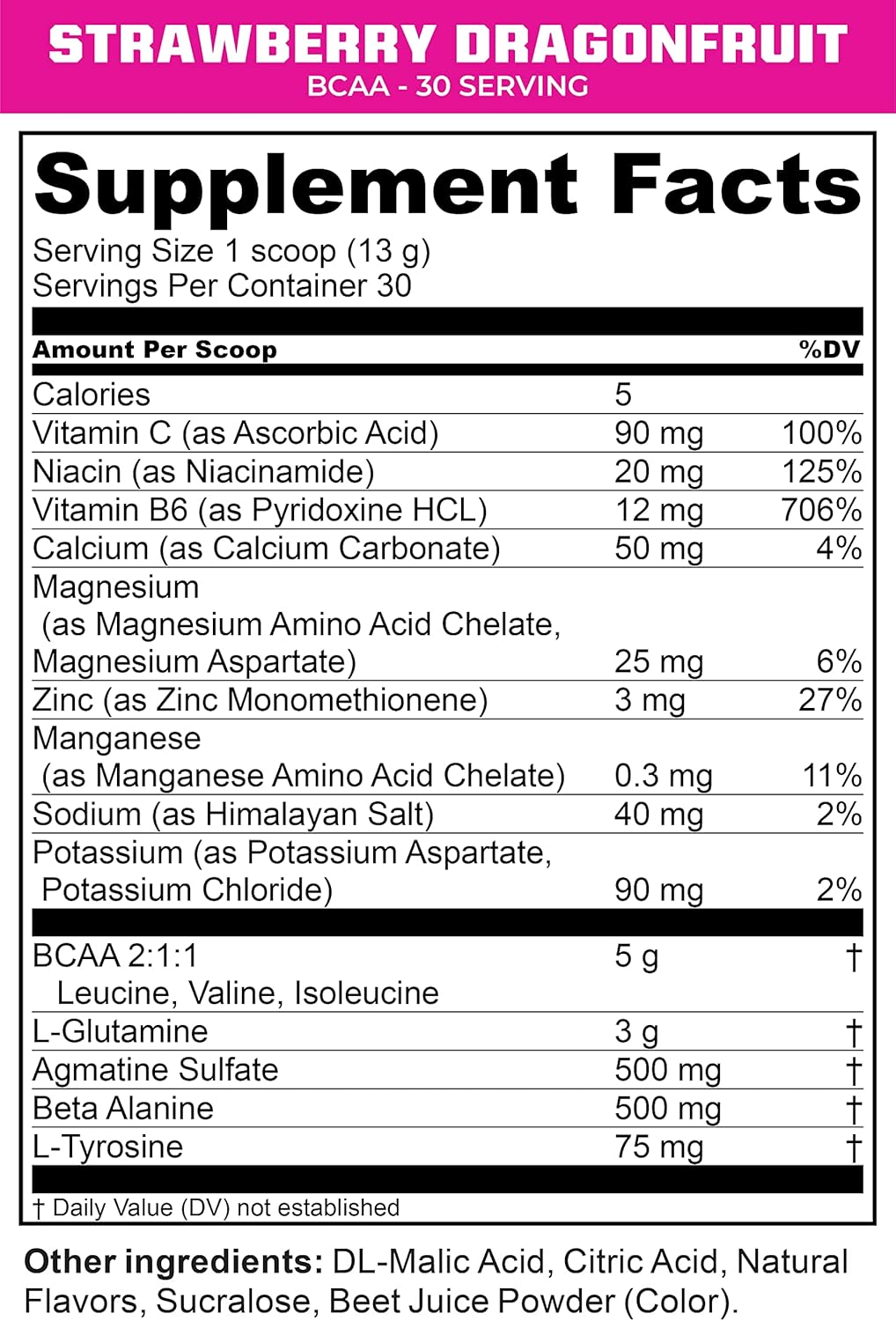 MTN OPS BCAA 2:1:1 Amino Acids Powder for Muscle Recovery - Strawberry Dragonfruit Trail Packs, 30 Servings