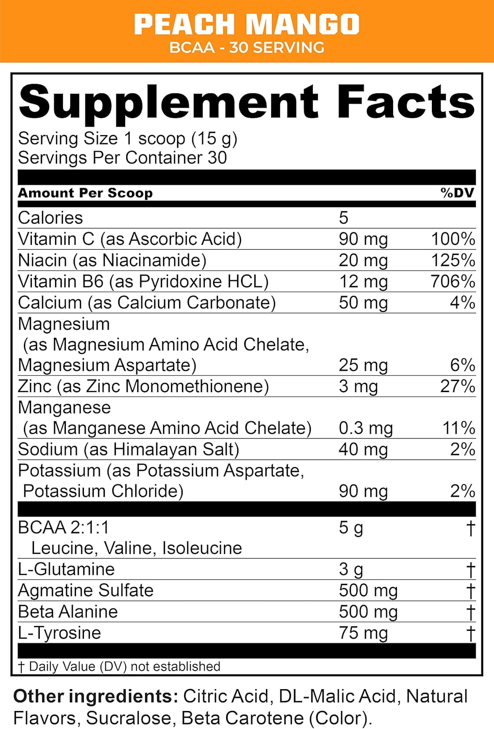 MTN OPS BCAA 2:1:1 Amino Acids Supplement Powder - Peach Mango Flavor, 30 Servings, Gluten Free, Zero Sugar - Ideal for Rapid Muscle Recovery & Repair