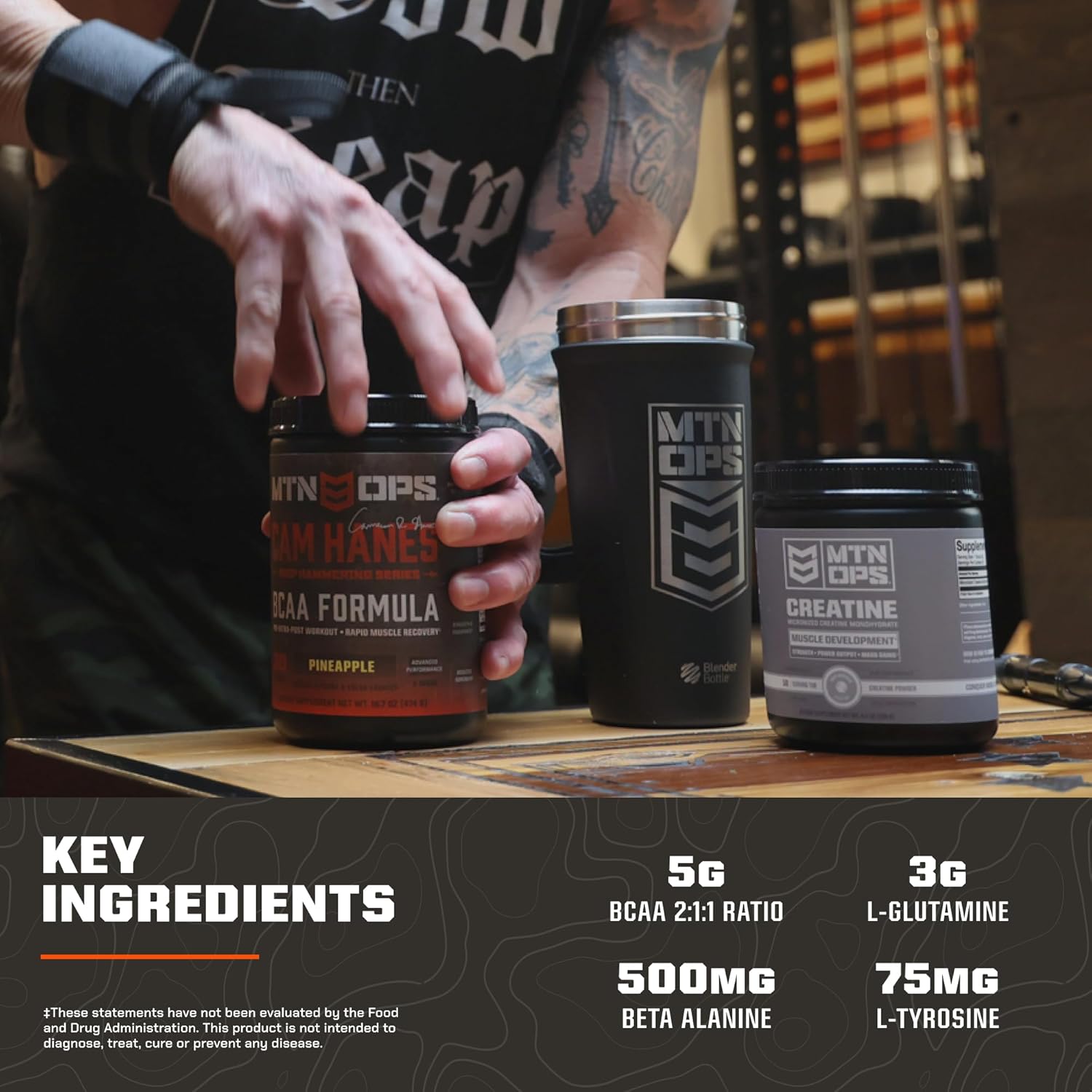 MTN OPS BCAA Powder Tropical Punch Flavor, Cameron Hanes Keep Hammering Series - Zero Sugar, Gluten Free, 30-Serving Tub for Muscle Recovery