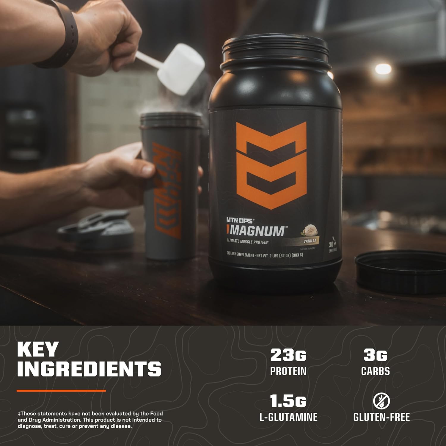MTN OPS Cookies & Cream Protein Powder with 23g Whey Isolate & Milk Protein, BCAAs, Zero Sugar, Gluten Free - 30 Servings