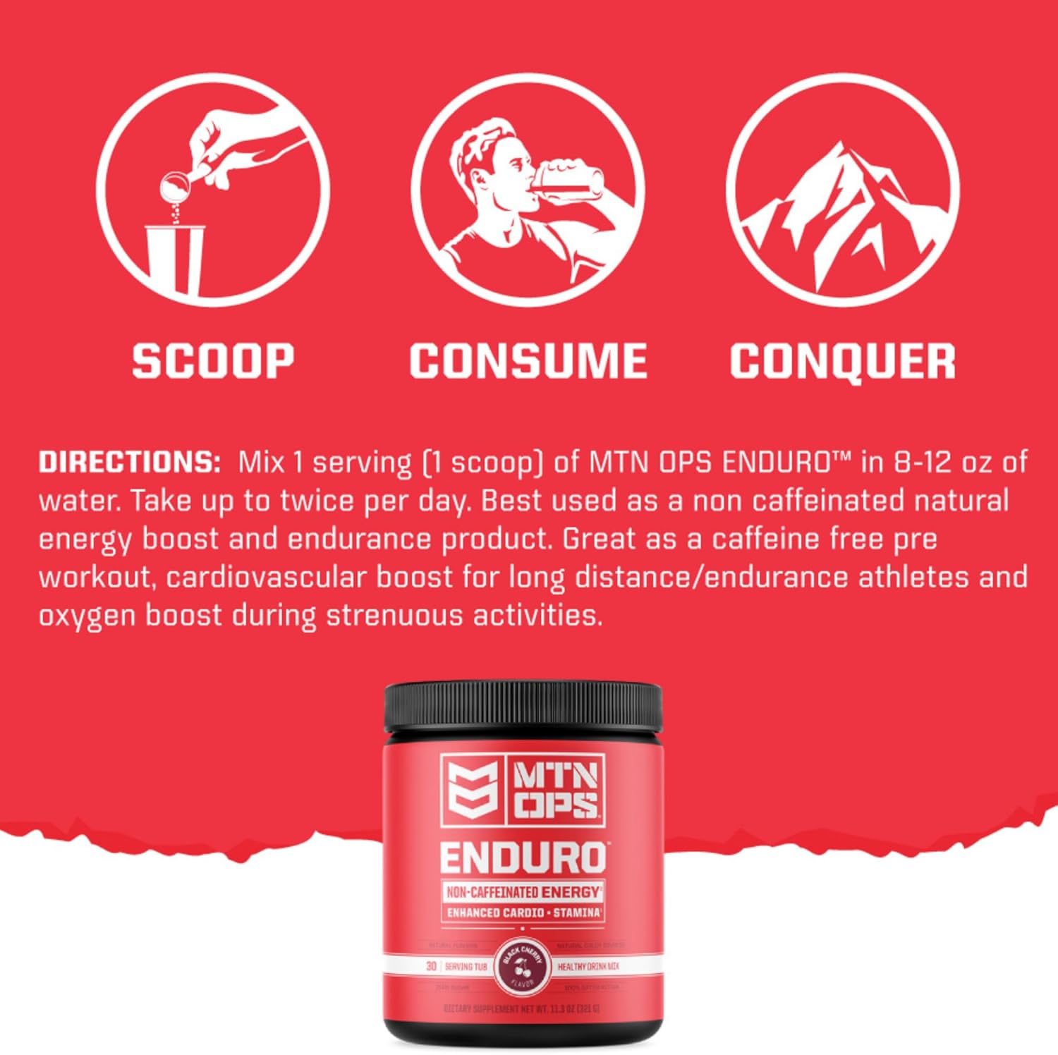 MTN OPS Enduro Nitric Oxide Supplement & Stim-Free Pre Workout - 30 Servings - Raspberry Flavor with Nitric Oxide Boosters