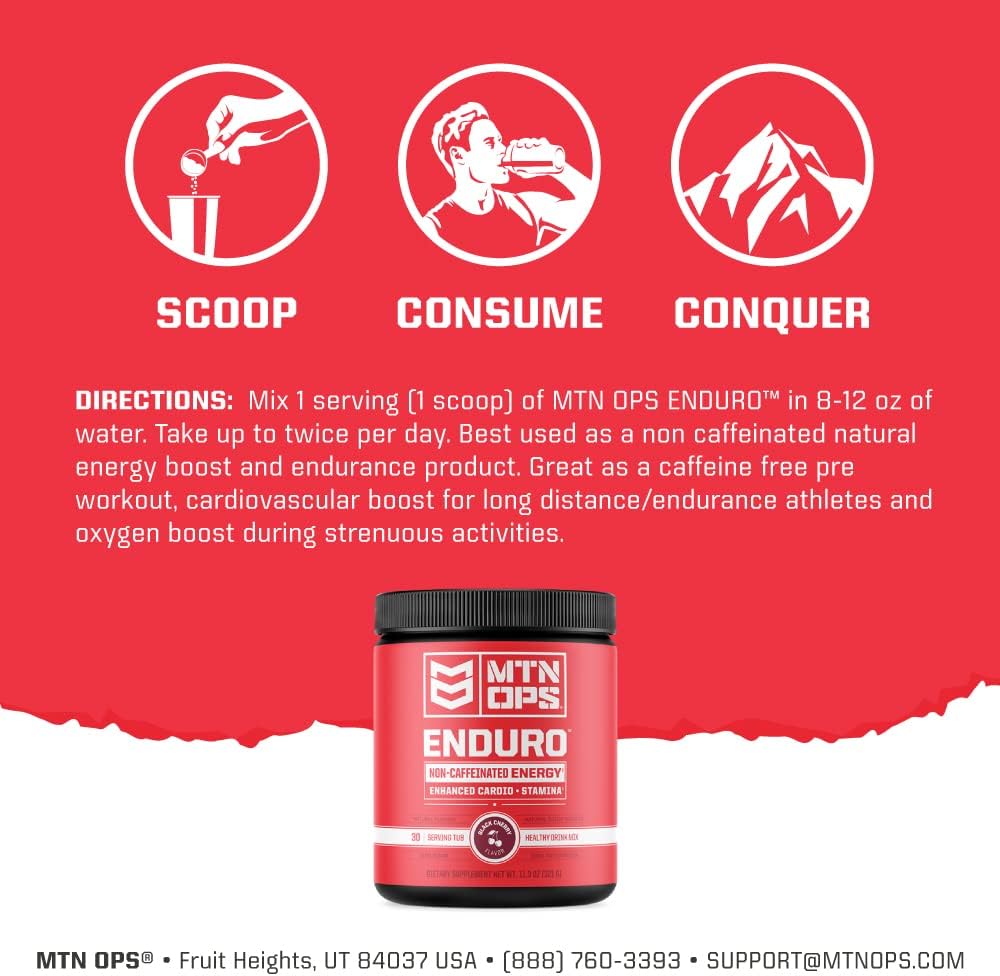 MTN OPS Enduro Nitric Oxide Supplement & Stim-Free Pre Workout - Peach Zing - 30 Servings - Magnesium Citrate, Beet Root Powder, Niacinamide