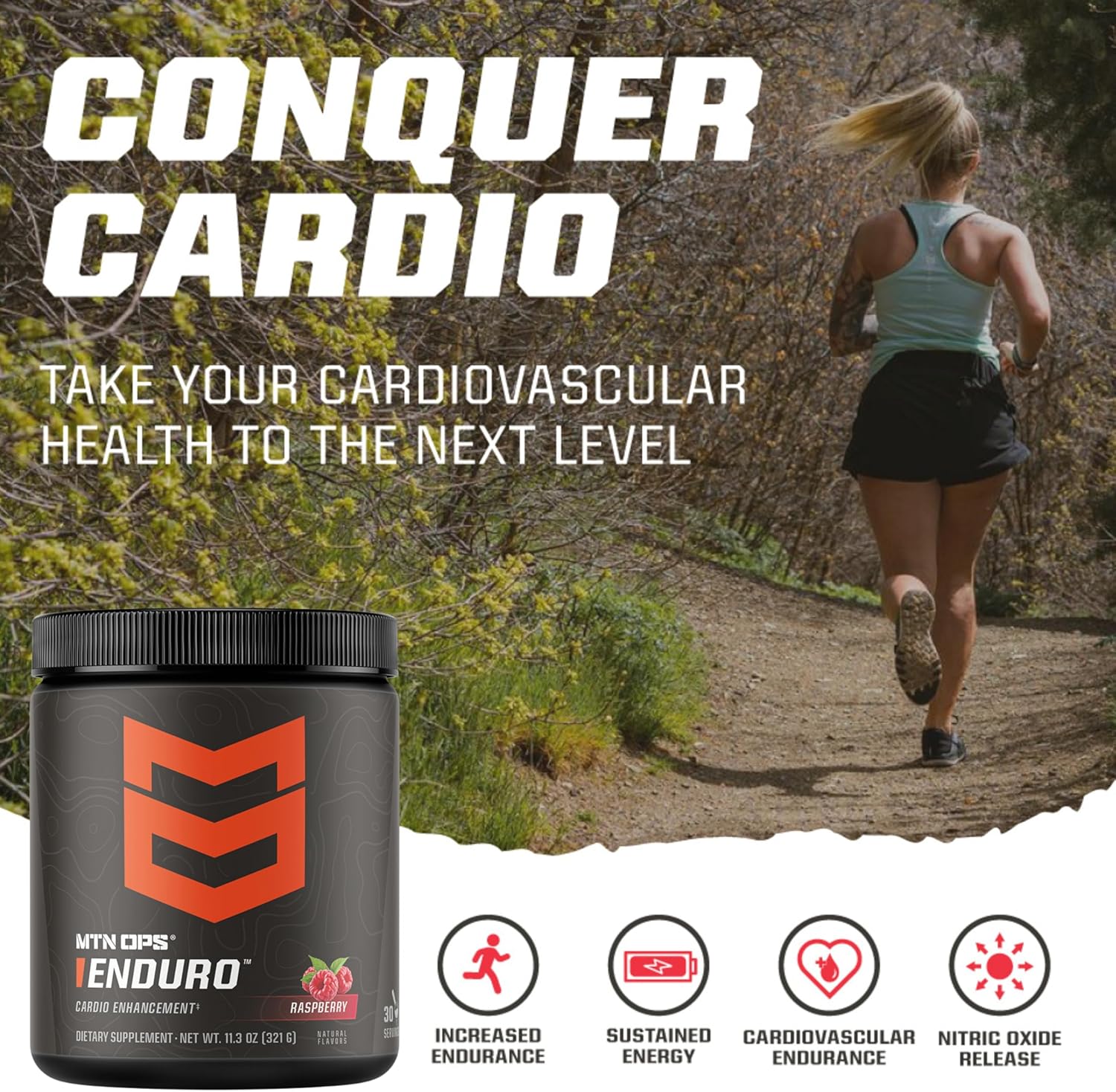 MTN OPS Enduro Nitric Oxide Supplement & Stim-Free Pre Workout - Black Cherry - 30 Servings