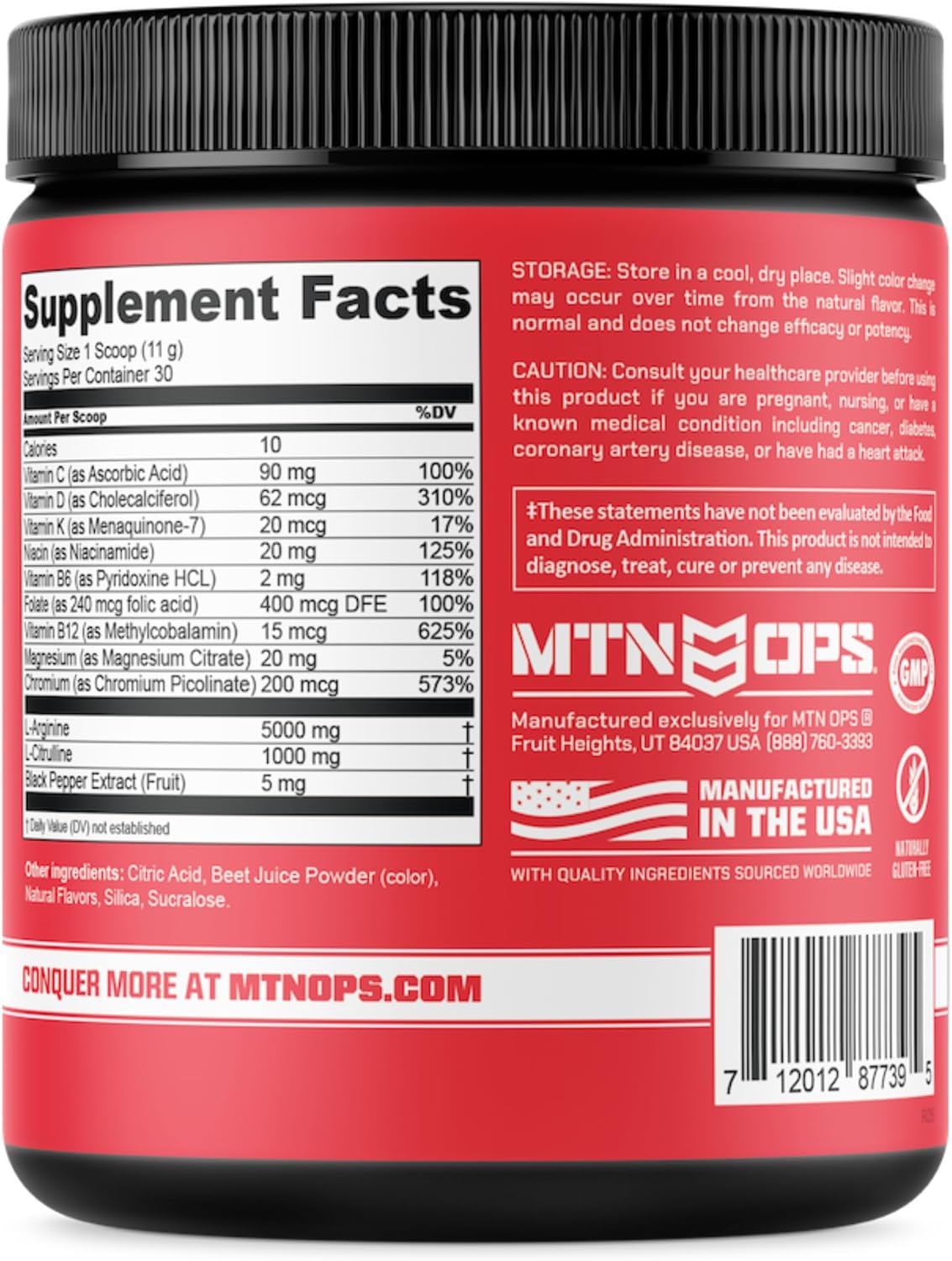 MTN OPS Enduro Nitric Oxide Supplement & Stim-Free Pre Workout - 30 Servings - Raspberry Flavor with Nitric Oxide Boosters