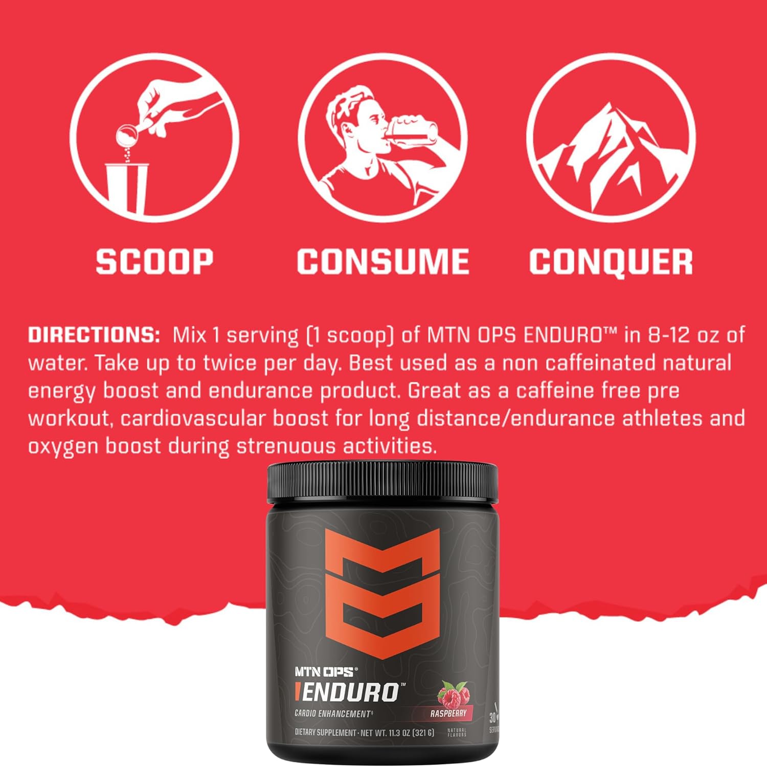 MTN OPS Enduro Nitric Oxide Supplement & Stim-Free Pre Workout - Peach Zing - 30 Servings - Magnesium Citrate, Beet Root Powder, Niacinamide