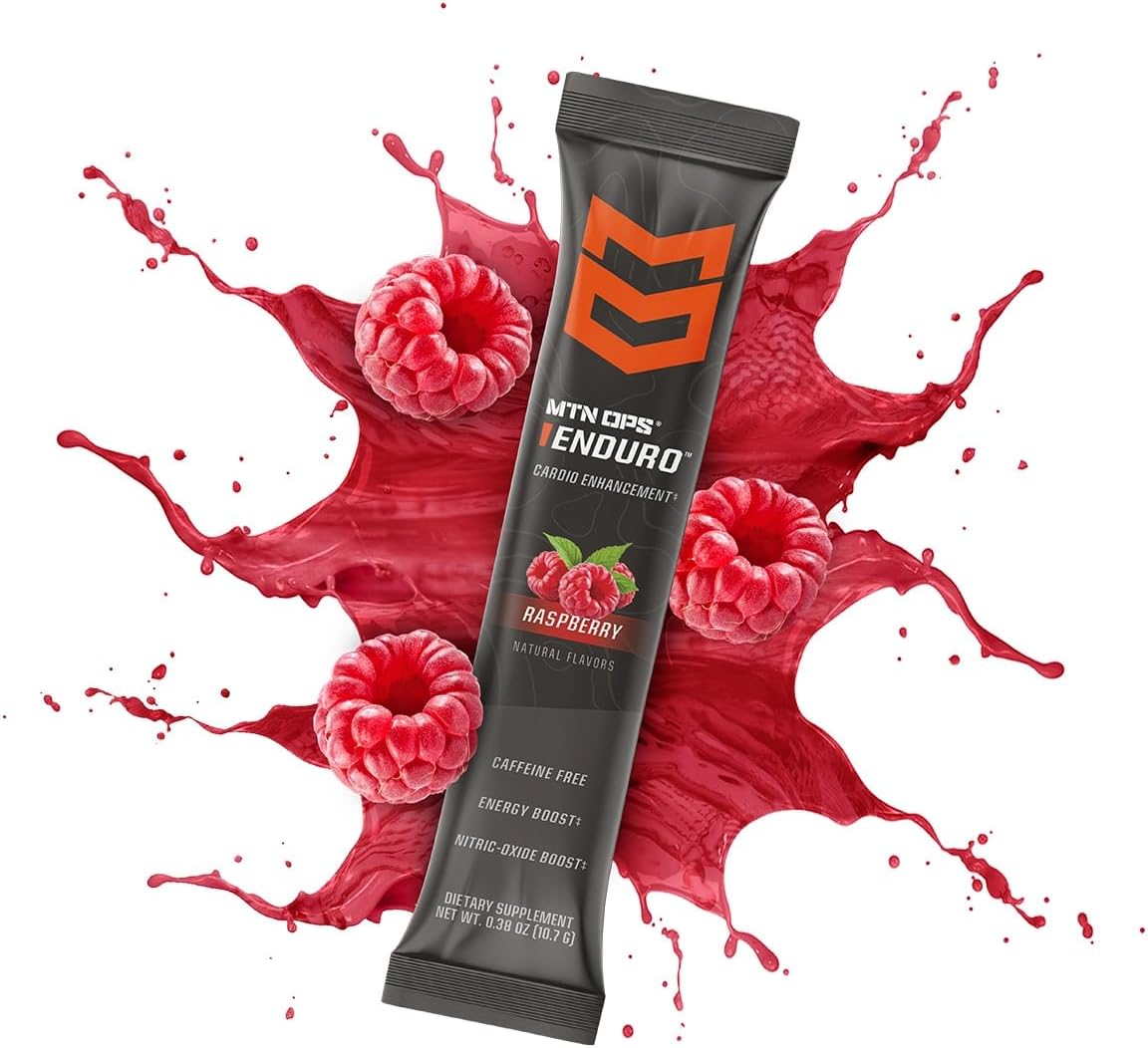 MTN OPS Enduro Trail Packs: Nitric Oxide & Stim-Free Pre Workout - 20 Servings - Magnesium Citrate, Beet Root, Niacinamide - Raspberry Flavor