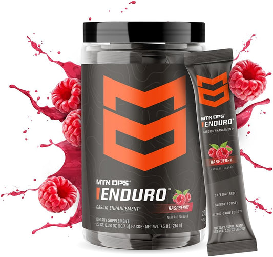 MTN OPS Enduro Trail Packs Stimulant-Free Pre Workout with Nitric Oxide Boost | Raspberry Flavor | 20 Servings
