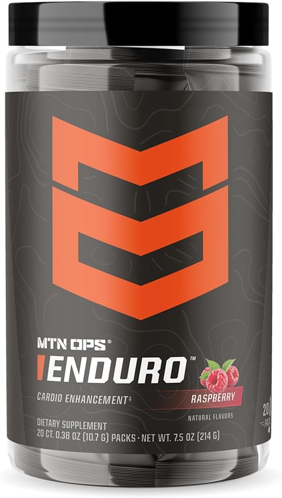MTN OPS Enduro Trail Packs Stimulant-Free Pre Workout with Nitric Oxide Boost | Raspberry Flavor | 20 Servings