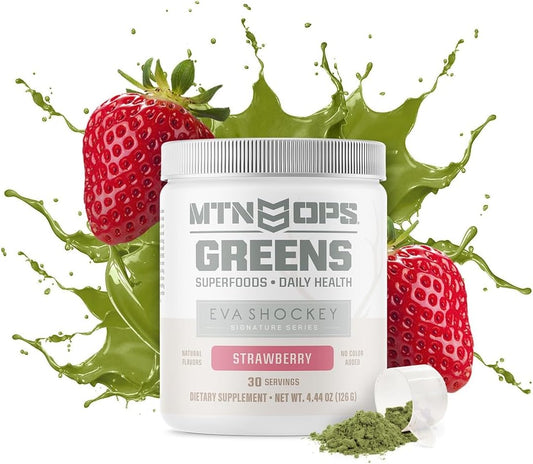 MTN OPS Eva Shockey Signature Series Organic Super Greens Powder, Strawberry Flavor, 30 Servings - 4.4 Ounce Size