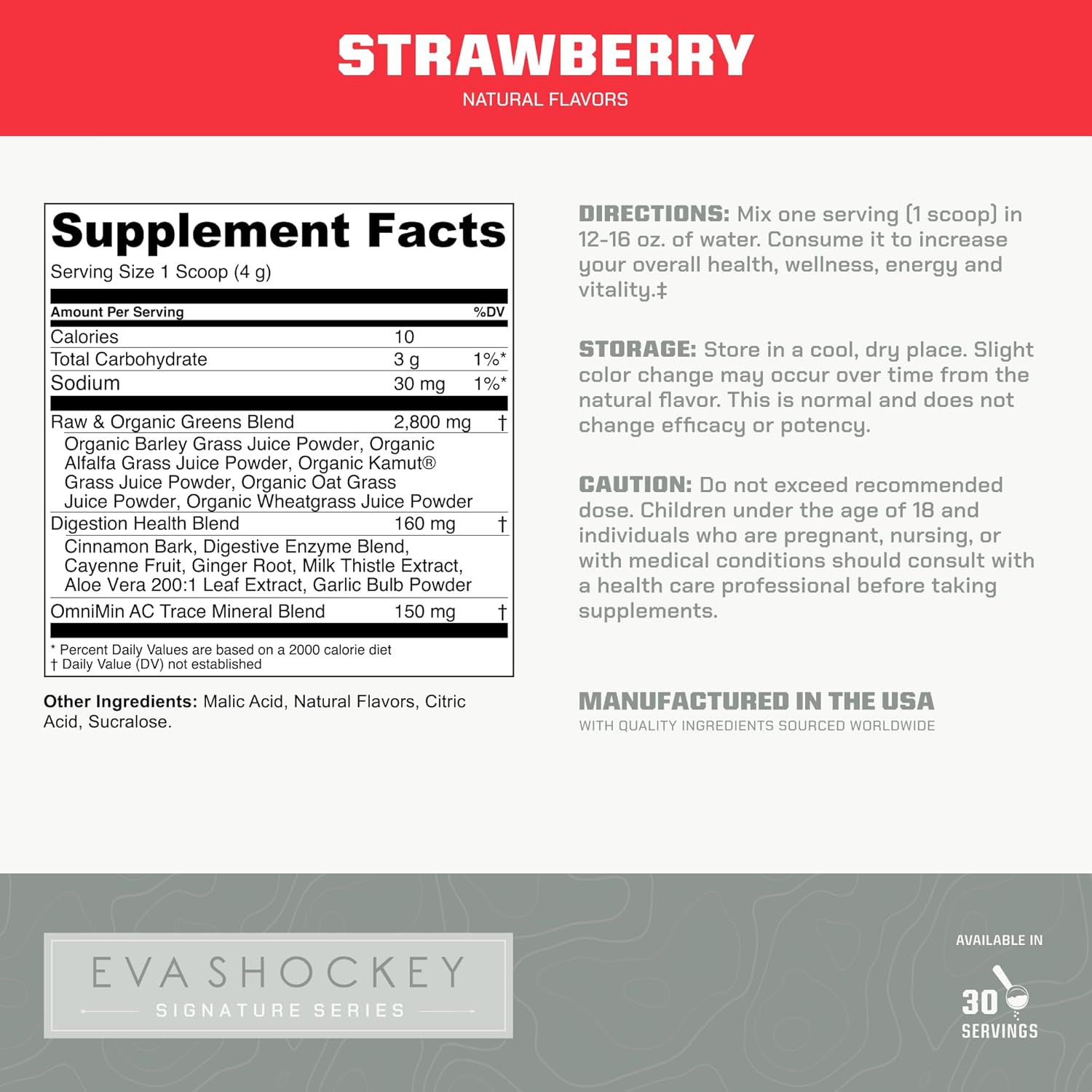 MTN OPS Eva Shockey Signature Series Organic Super Greens Powder, Strawberry Flavor, 30 Servings - 4.4 Ounce Size