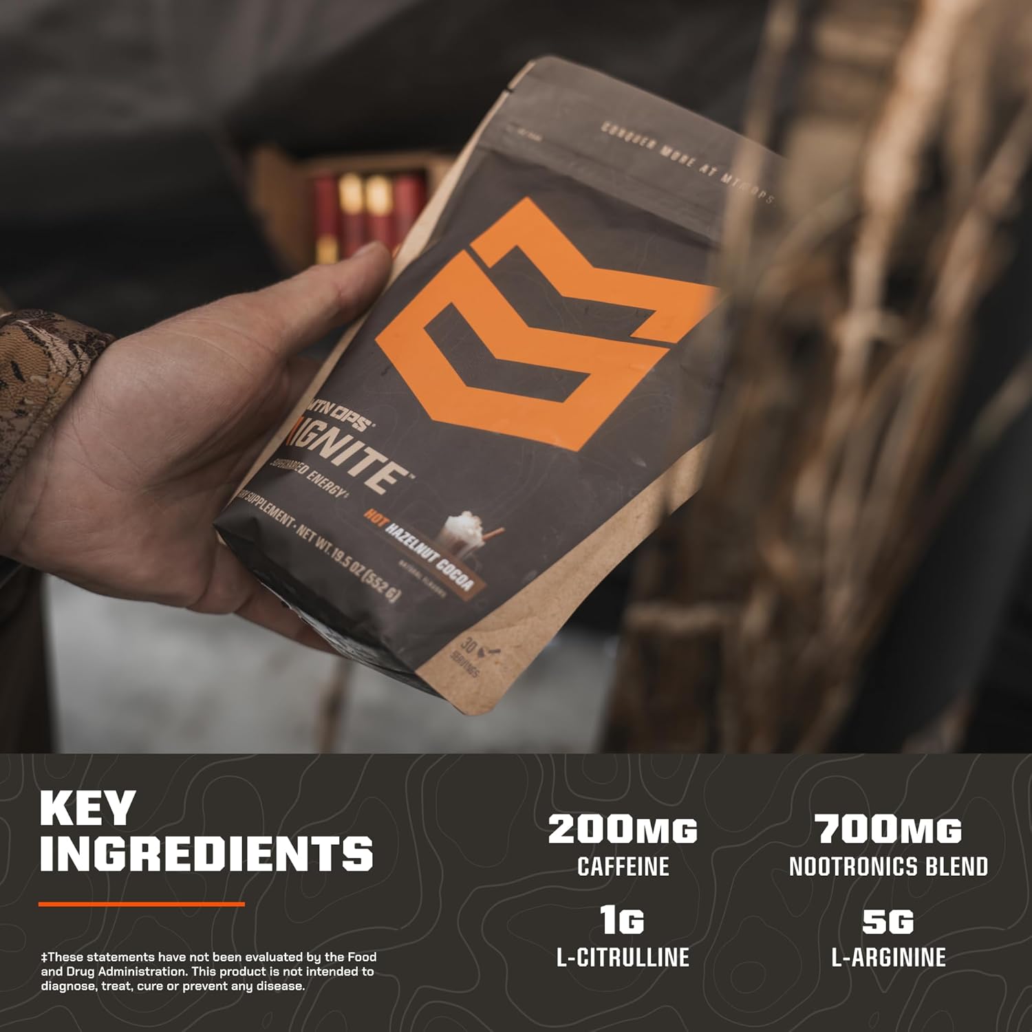 MTN OPS Hot Ignite Charged Cocoa Energy Drink Mix - Focus Enhancer (30 Servings)
