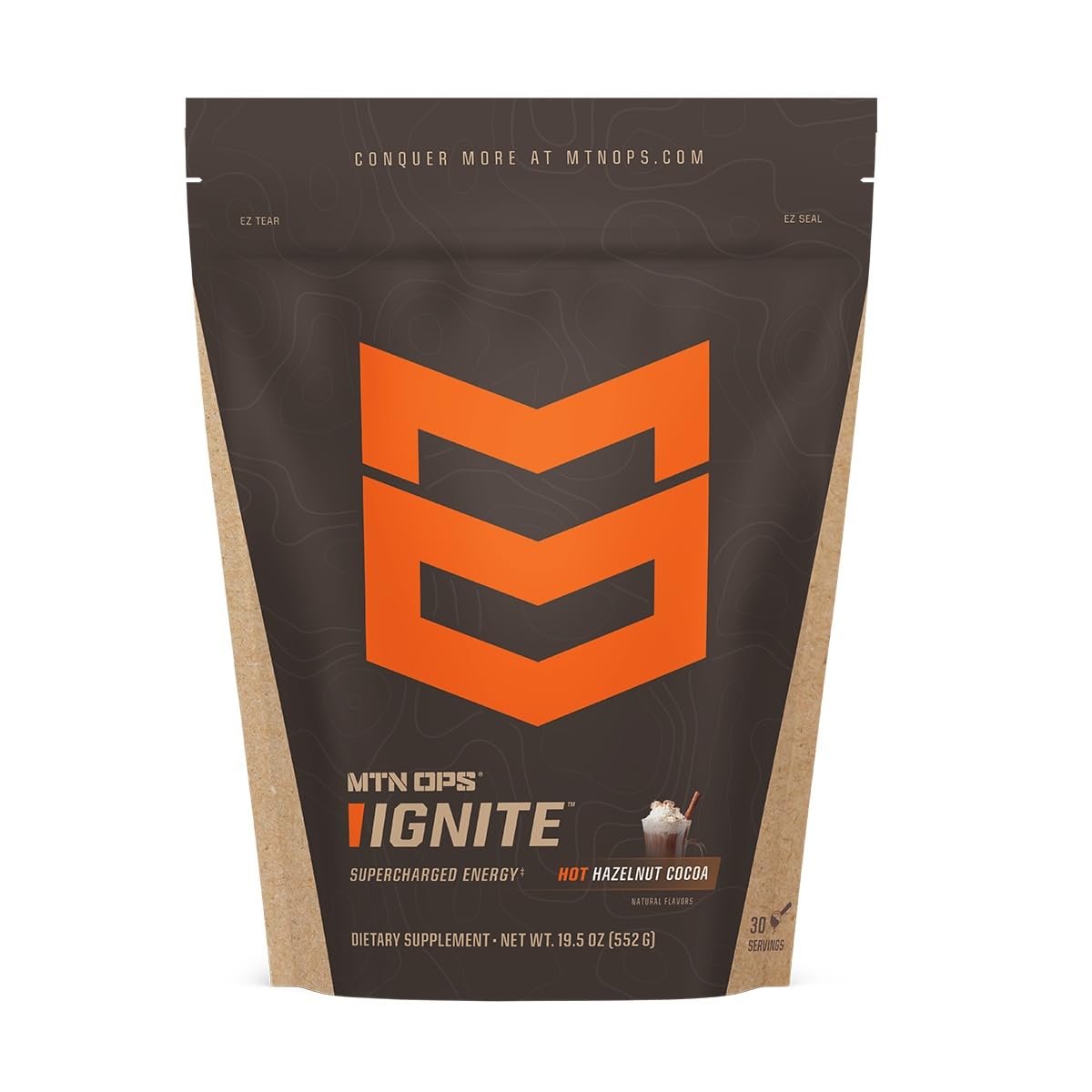 MTN OPS Hot Ignite Supercharged Energy Drink Mix: Hazelnut Cocoa Flavor, 30-Servings